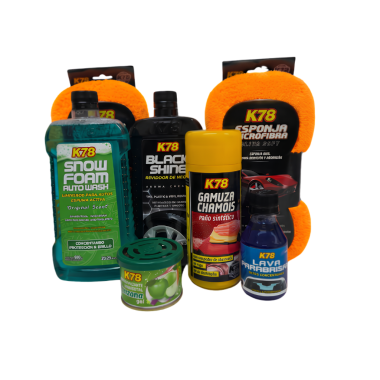 Kit Limpieza Auto Snow Foam + Revividor + Esponjas + aromatizante